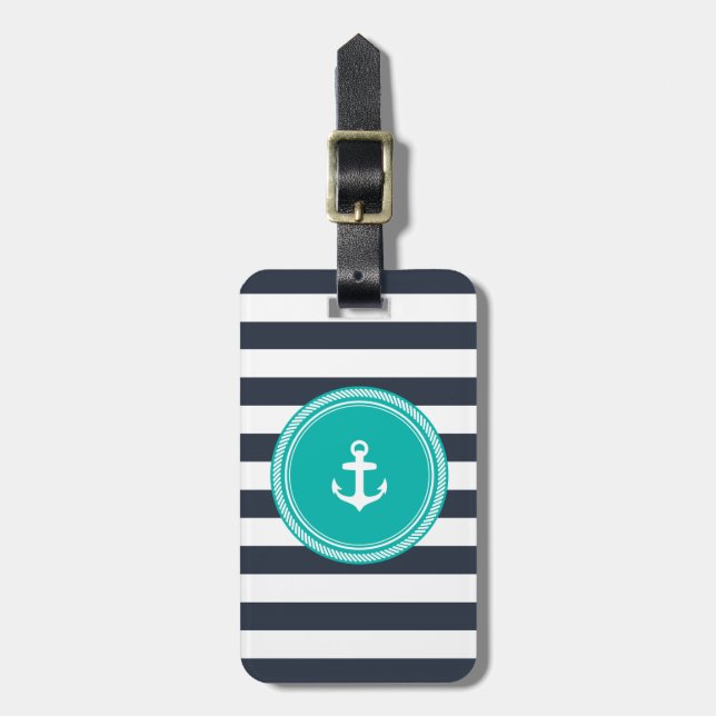 Personlig Monogram Teal and Navy Nautical Bagagebricka (Vertikal Framsida)