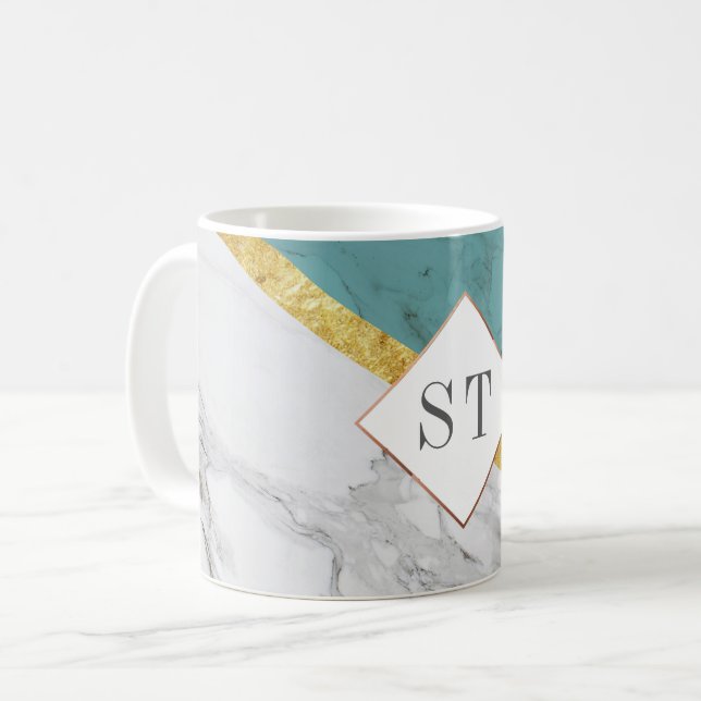 Personlig Monogram Teal Guld Mugg (Framsida vänster)