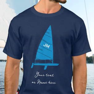 Personlig Monogram Text Sailboat Tävla Navy T Shirt