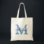 Personlig monogram till påse | blått och vitt tygkasse<br><div class="desc">Personlig namn monogram till påsen | Tunga blå och vit färg. Utformning av logotypen för elegant med monogrammat brev initialer. Cute vintage-presentidé för brud,  blomflickor,  maid of honor och brudar i bröllop.</div>