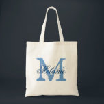 Personlig monogram till påse | blått och vitt tygkasse<br><div class="desc">Personlig namn monogram till påsen | Tunga blå och vit färg. Utformning av logotypen för elegant med monogrammat brev initialer. Cute vintage-presentidé för brud,  blomflickor,  maid of honor och brudar i bröllop.</div>