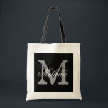 Personlig monogram till påse | Svartvitt Tygkasse<br><div class="desc">Personlig namn monogram till påsen | Svartvit färg. Utformning av logotypen i elegant med vackra brev initialer i monogrammet. Cute vintage-presentidé för brud,  blomflickor,  maid of honor och brudar i bröllop. Klassskripttext med chicens bakgrund brev. Även underbar för möhippa- eller bachelorettfest.</div>