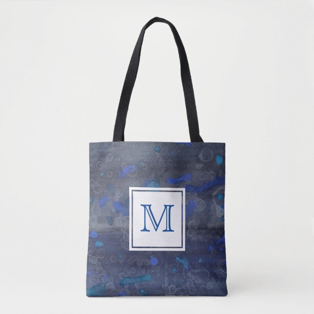 Personlig Monogram Tote Bag | Blå Tygkasse (Framsida)