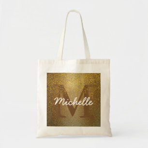 Personlig Monogram Tote Bag, Faux Guld Glitter Tygkasse