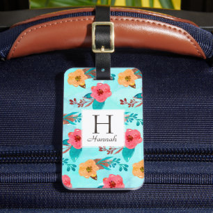 Personlig Monogram Tropical Blommigt Beach Bagagebricka