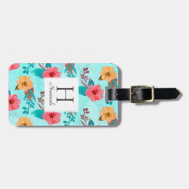 Personlig Monogram Tropical Blommigt Beach Bagagebricka