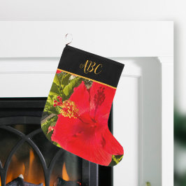 Personlig Monogram Tropical Red Flower Stor Julstrumpa