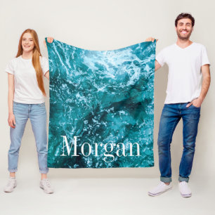 Personlig Monogram Turquise Sea Vågar Fleecefilt