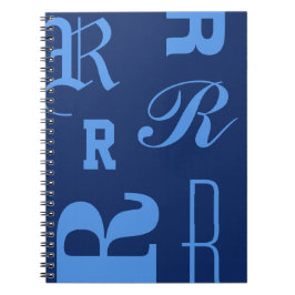 Personlig monogram, typografi initialer, blå anteckningsbok