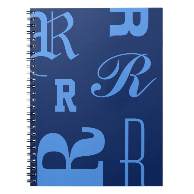 Personlig monogram, typografi initialer, blå anteckningsbok (Framsidan)