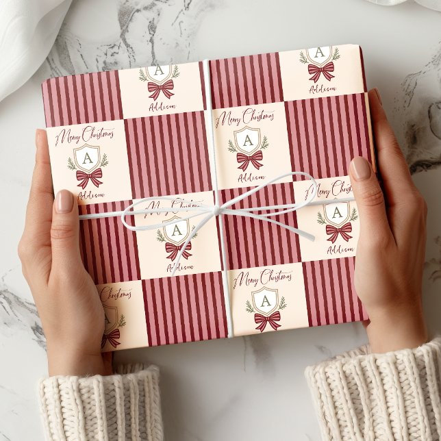 Personlig Monogram Vapensköld Bow Jul Presentpapper (Skapare uppladdad)