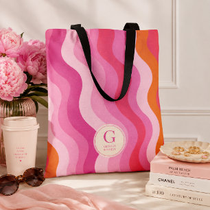 Personlig monogram väska med rosa orange vågor