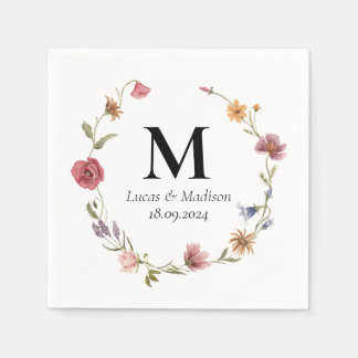 Personlig Monogram Vildblomma Bröllopsservett Pappersservett
