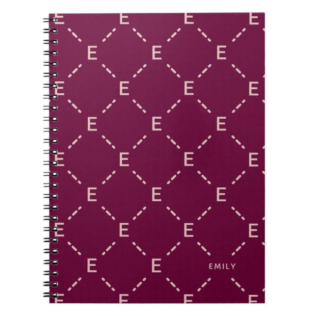 Personlig monogram, vinröd geometrisk mönster anteckningsbok (Framsidan)