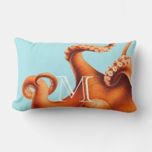Personlig Monogram Vintage Octopus Illustration Lumbarkudde