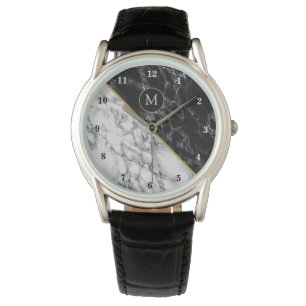 Personlig Monogram Watch Black White Marble Armbandsur