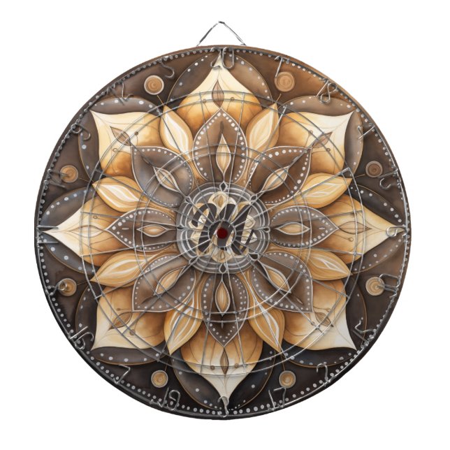 Personlig Monogram Watercolor Brown Mandala Darttavla (Framsidan)