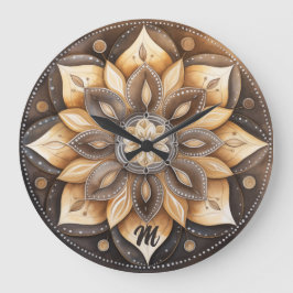 Personlig Monogram Watercolor Brown Mandala Stor Klocka