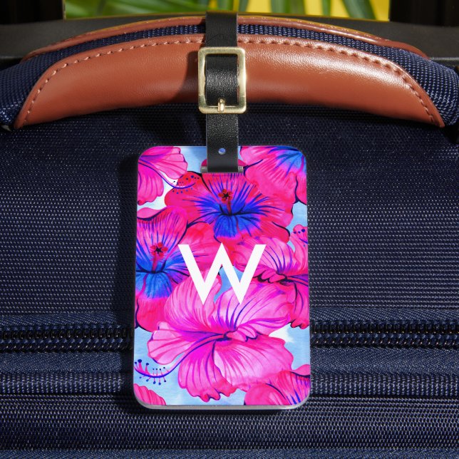 Personlig Monogram Watercolor Mönster Bagagebricka (Framsida Insitu 2)