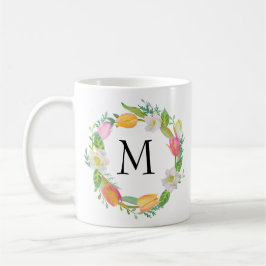 Personlig Monogram, Watercolor Rosa Tulip Mugg