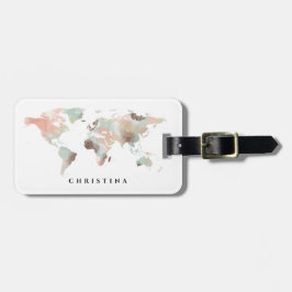 Personlig Monogram Watercolor World Map Travel Bagagebricka