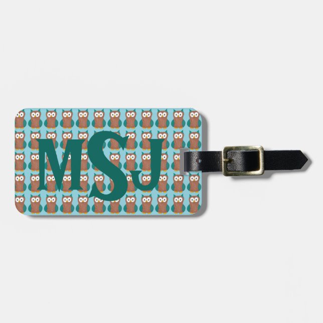 Personlig Monogram Wise Brown Barn Uggla Bird Bagagebricka (Horisontell Framsida)