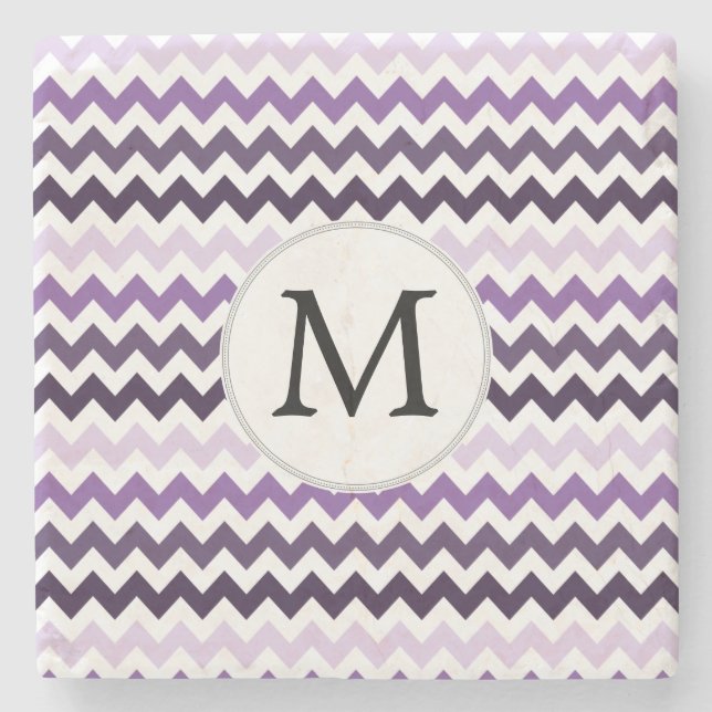 Personlig Monogram zigzag lila och vit Underlägg Sten (Framsidan)