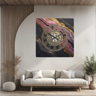 Personlig monogramagat rosa rustik metall lyx fyrkantig klocka