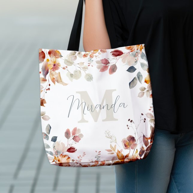 Personlig monogramblomma tygkasse (Personalized Monogram Floral Tote Bag)