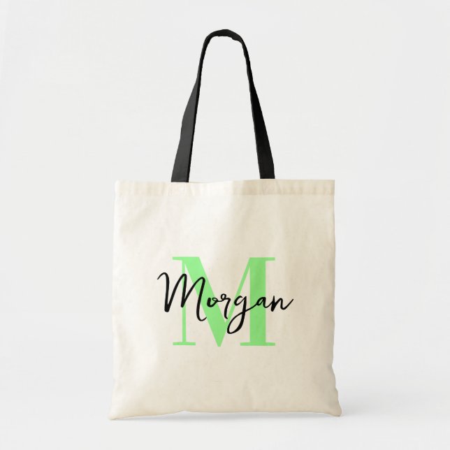 Personlig monogramkasse – Mintgrön & Svart Tygkasse (Framsidan)