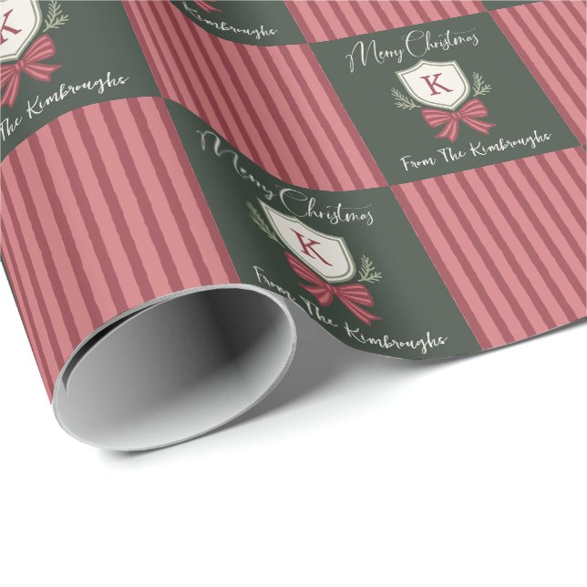 Personlig monogramkrans med båge jul presentpapper (Rullad Hörn)