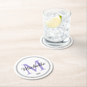 Personlig monogramlavendel underlägg papper rund