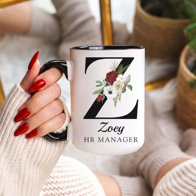 Personlig monogramm kopp med alfabetet för HR-chef (Personalized Monogram Floral Alphabet Mug for Mom, Grandma, Teacher, Nurse, Lawyer or Bridesmaid)