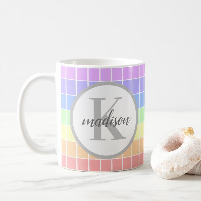 Personlig Monogrammad Cute Rinbow rand Kaffemugg (Med munk)