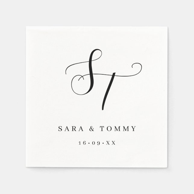 Personlig Monogrammad Elegant Clean Bröllop Pappersservett (Framsidan)