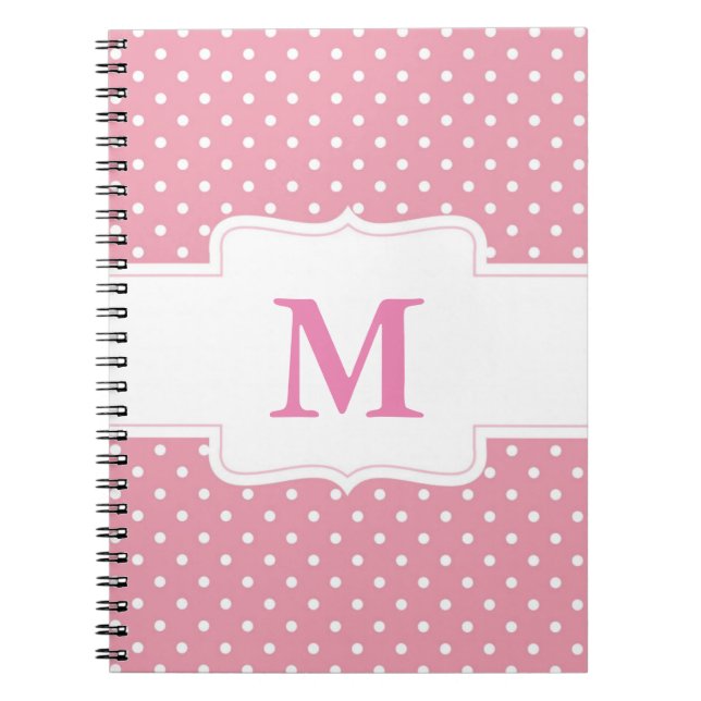 Personlig Monogrammad Rosa & White Polka dots Anteckningsbok (Framsidan)