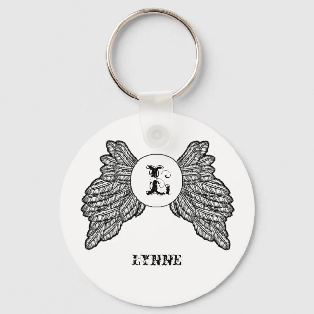 Personlig Monogrammed Angel Vingar Nyckelring (Framsida)