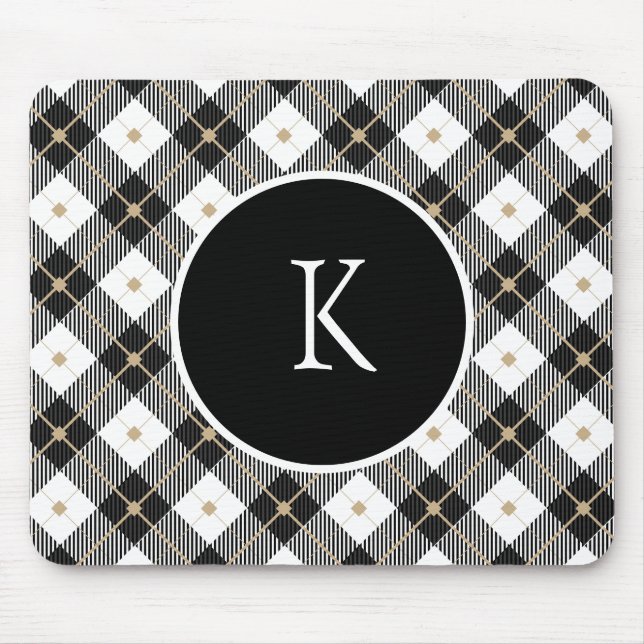 Personlig Monogrammed Black White Guld Play Musmatta (Framsidan)