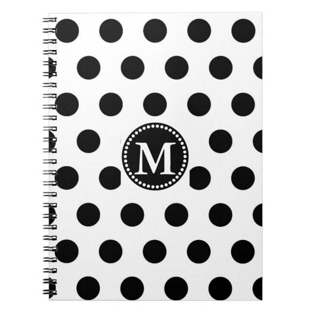 Personlig Monogrammed Black & White Polka dots Anteckningsbok Med Spiral (Framsidan)