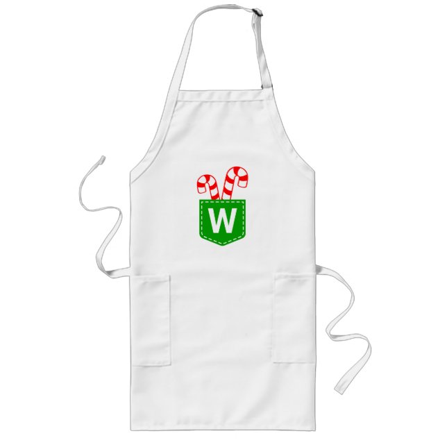 Personlig Monogrammed Candy cane i Pocket Chic Långt Förkläde (Framsidan)