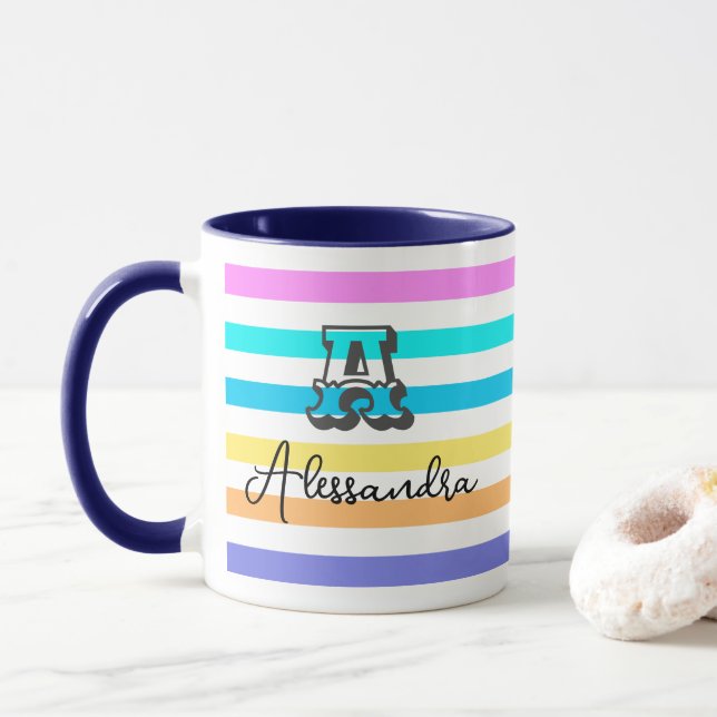 Personlig Monogrammed Girly Rainbow Coffee Mugg (Med munk)