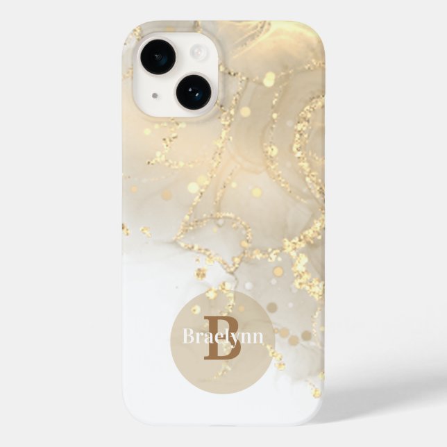 Personlig Monogrammed Guld Marble Glitter (Baksida)