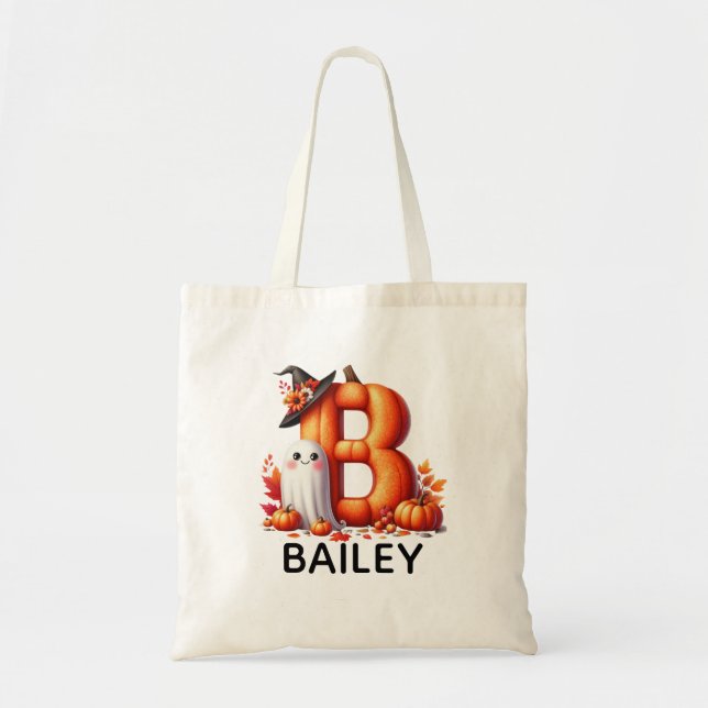 Personlig Monogrammed Halloween Tote Bag Tygkasse (Framsidan)