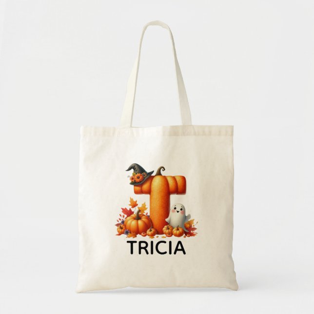 Personlig Monogrammed Halloween Tote Bag Tygkasse (Framsidan)