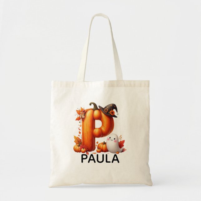 Personlig Monogrammed Halloween Tote Bag Tygkasse (Framsidan)