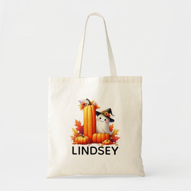 Personlig Monogrammed Halloween Tote Bag Tygkasse (Framsidan)