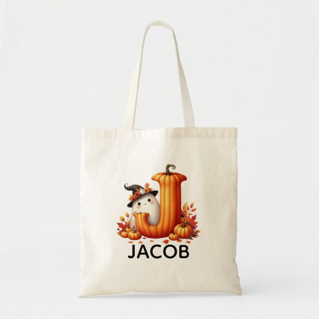 Personlig Monogrammed Halloween Tote Bag Tygkasse (Framsidan)