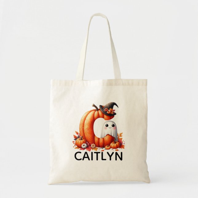 Personlig Monogrammed Halloween Tote Bag Tygkasse (Framsidan)