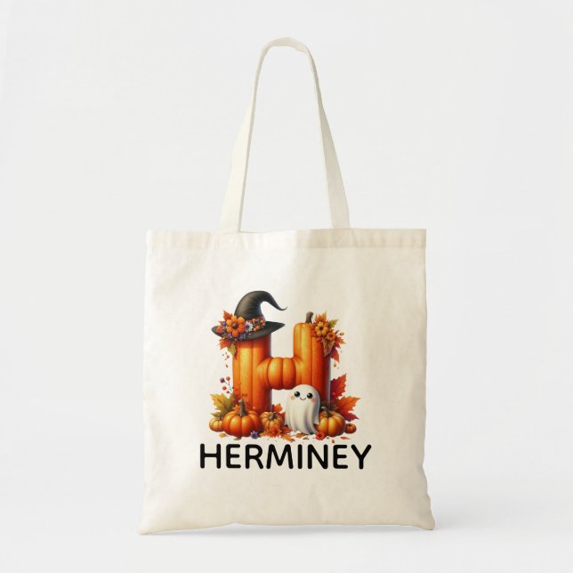 Personlig Monogrammed Halloween Tote Bag Tygkasse (Framsidan)