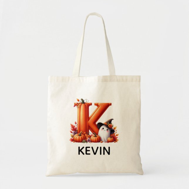 Personlig Monogrammed Halloween Tote Bag Tygkasse (Framsidan)
